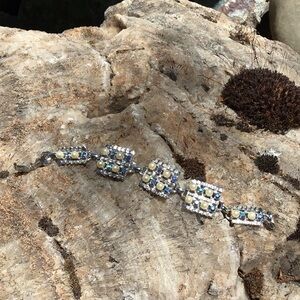 Silver tone Blue rhinestone and Pearl bracelet.